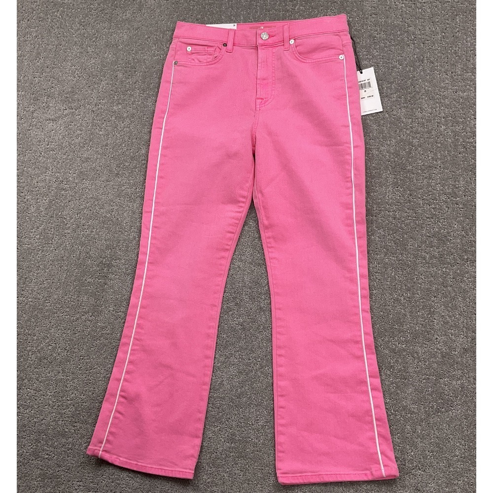 7 For All Mankind Jeans Women 29 Pink Neon White Piped High Waist Slim Kick‎ 80s